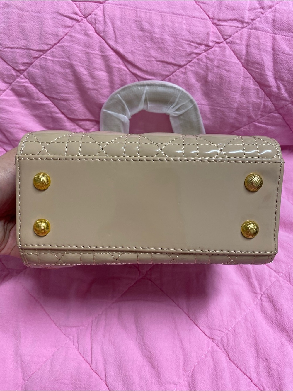 Beige Quilted Women's Top-Handle Bag - Picture 6 of 11